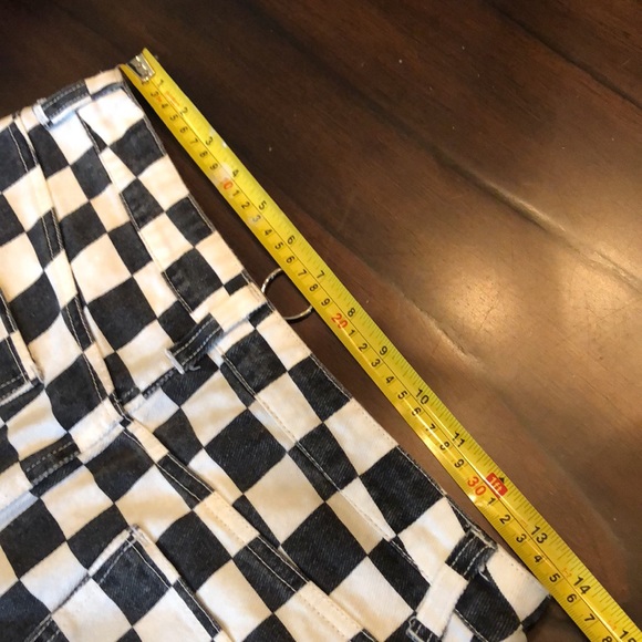 Signature8 Fun Checkerboard classic soft denim skirt, bold red zipper front - Picture 6 of 8